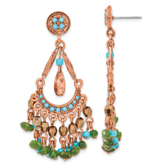 1928 Jewelry Copper-tone Green Teal Blue and Brown Faceted Acrylic Bead Chandelier Post Dangle Earrings