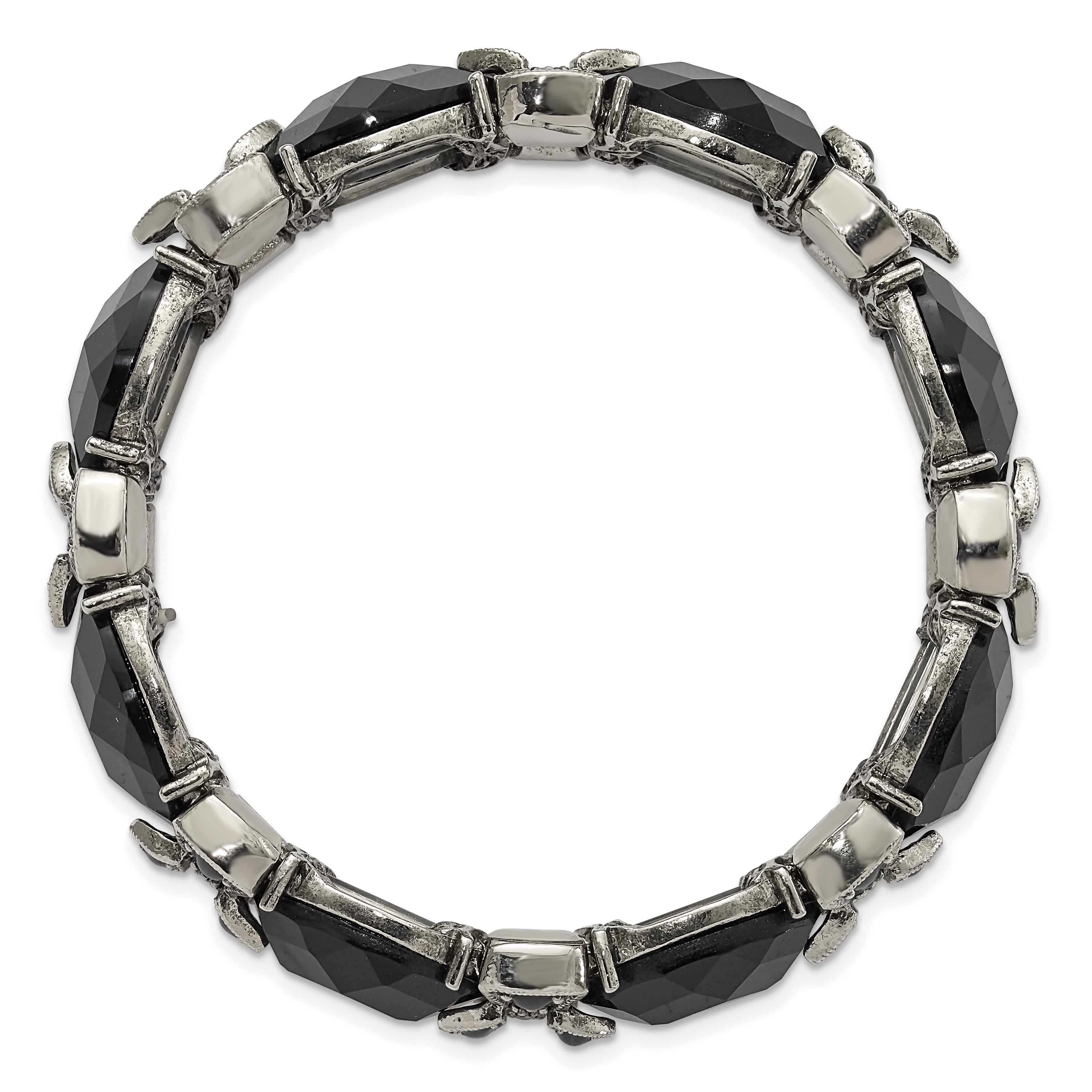 Sophia Jewelers Silver Tone Stretch Bracelet with Black Crystal Enamel