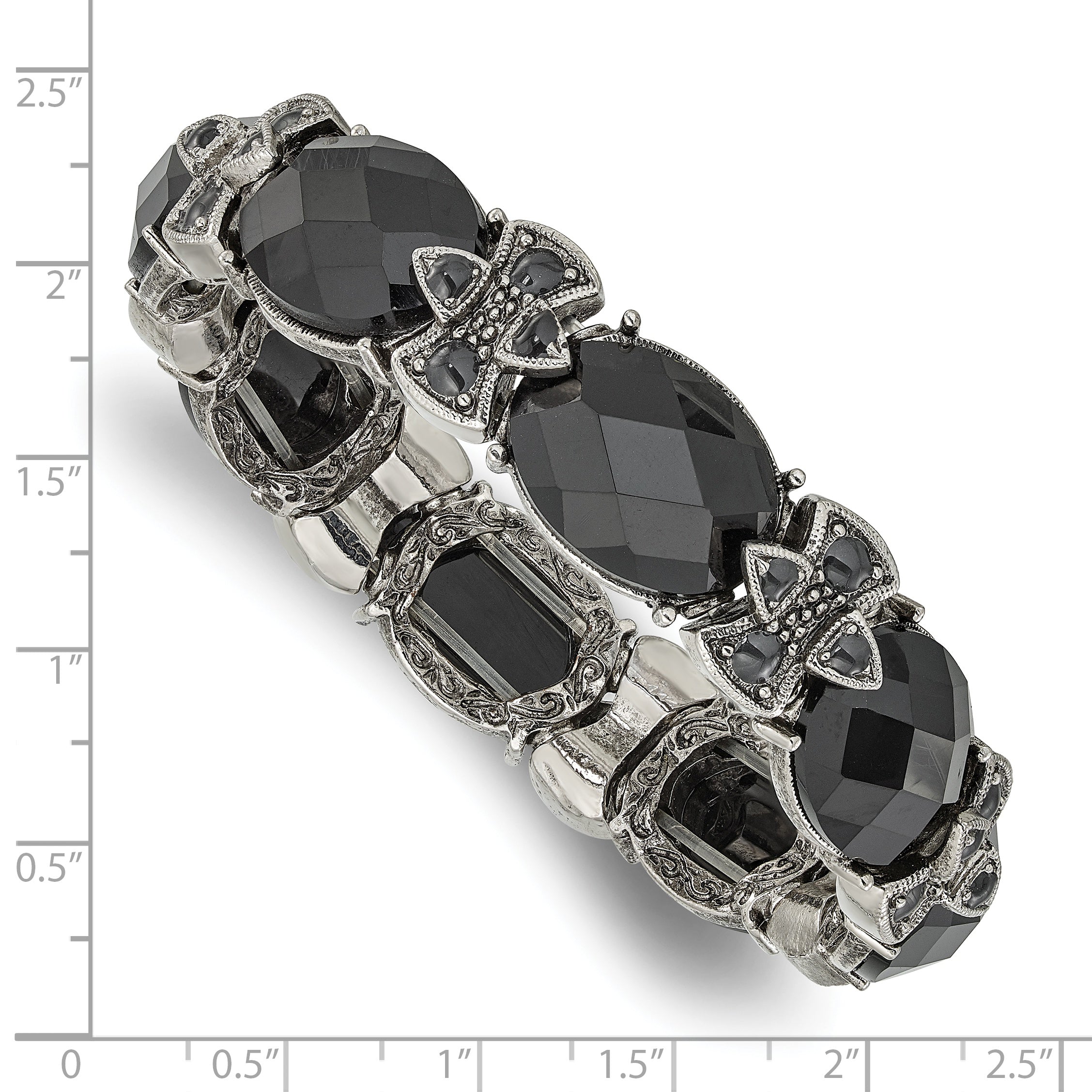 Sophia Jewelers Silver Tone Stretch Bracelet with Black Crystal Enamel