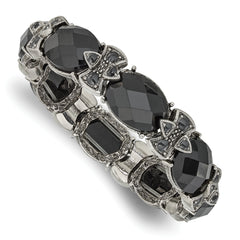 1928 Jewelry Silver-tone Frame Black Enamel and Black Faceted Crystal Stretch Bracelet