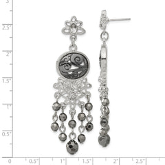 Silver-Tone & Black-Plated Filigree Dangle Earrings with Hematite Beads, 64mm