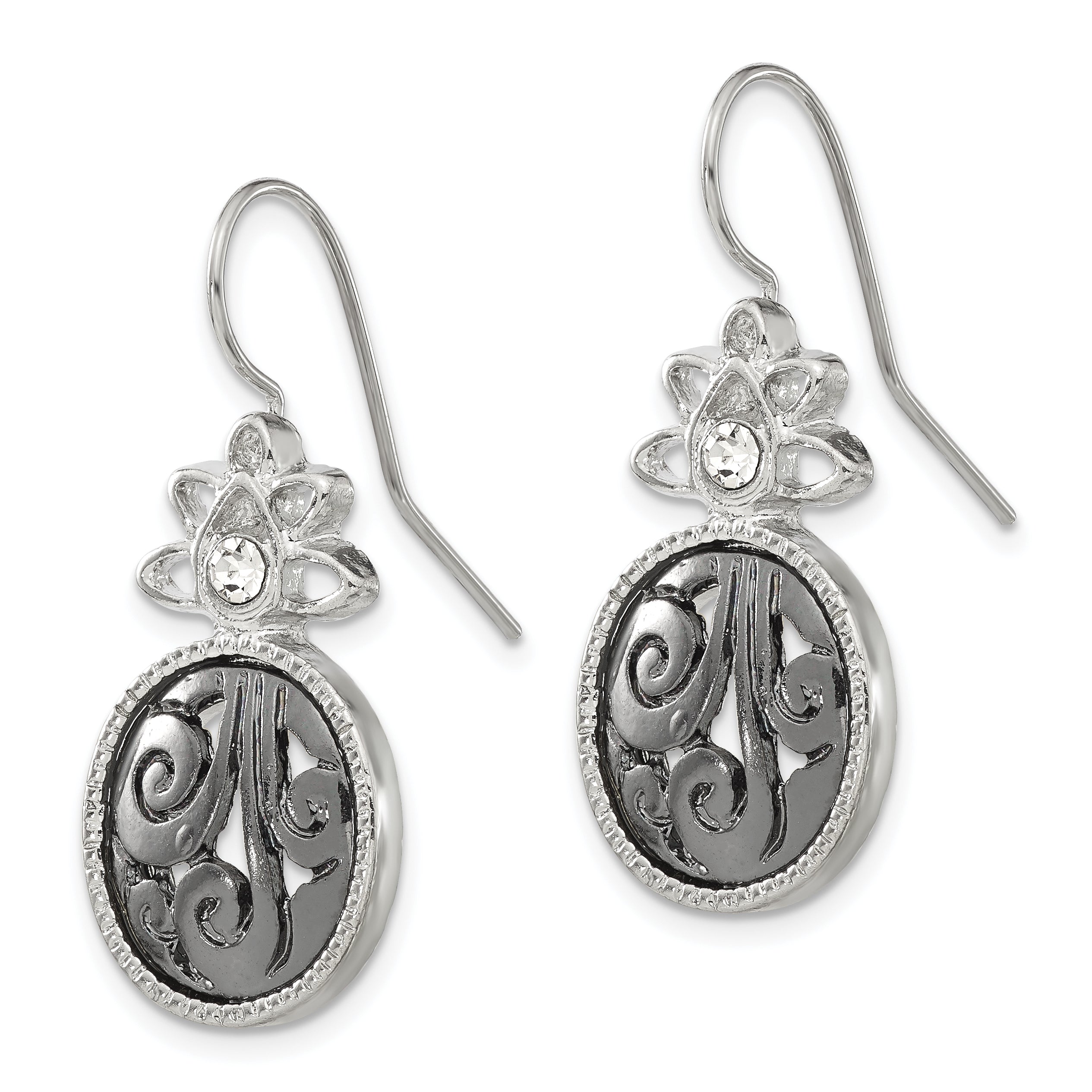 1928 Jewelry Silver-Tone Filigree Crystal Dangle Earrings Vintage-Inspired Polished Design