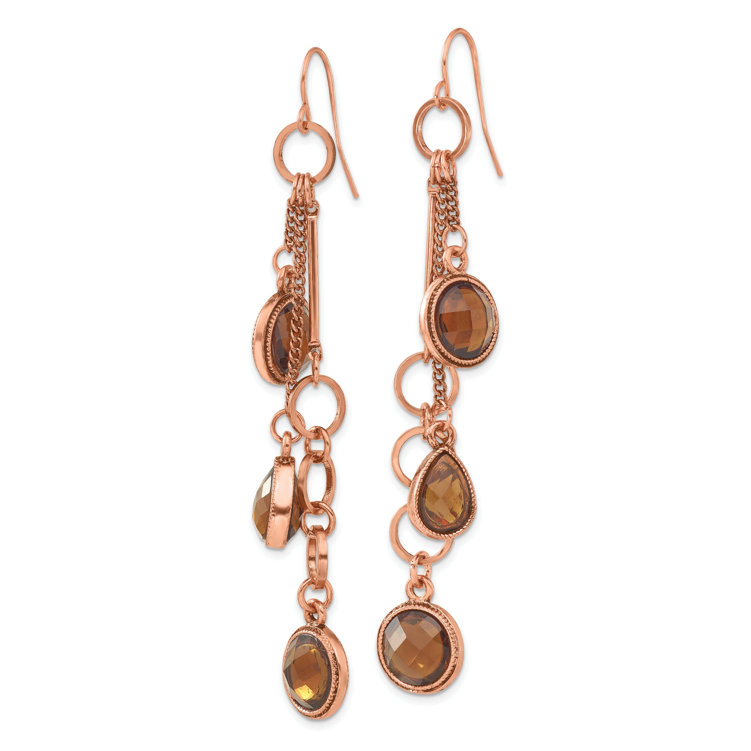 1928 Jewelry Copper-tone Brown Faceted Acrylic Beads Long Dangle Earrings