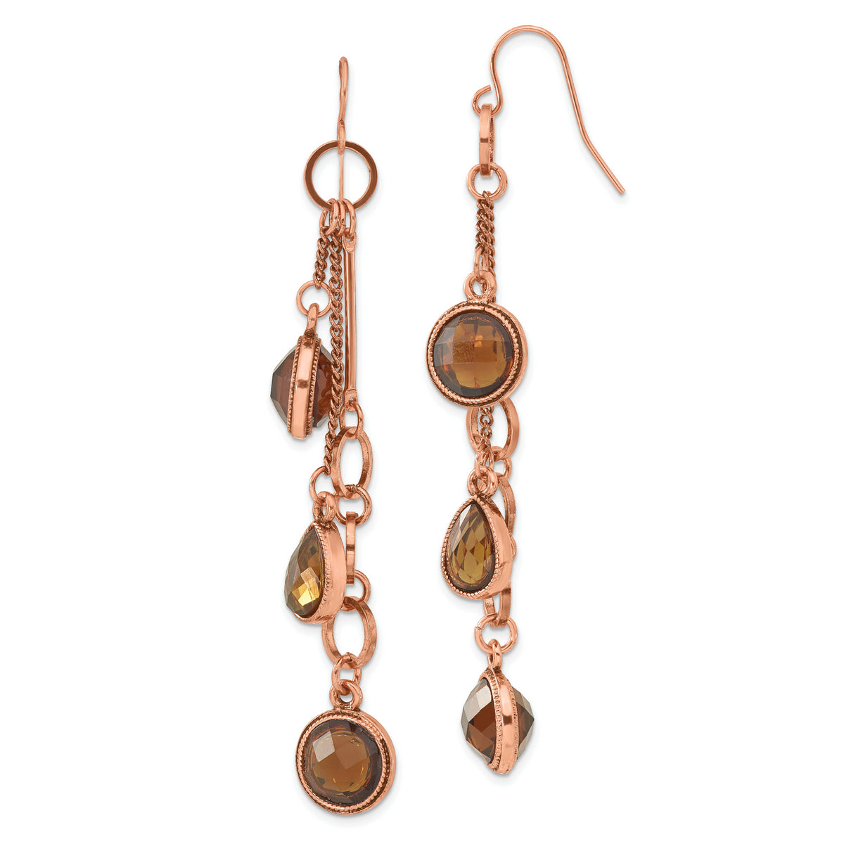 1928 Jewelry Copper-tone Brown Faceted Acrylic Beads Long Dangle Earrings