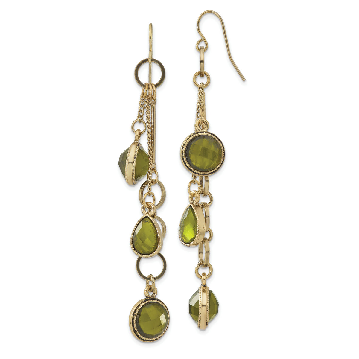 1928 Jewelry Brass-tone Green Faceted Crystal Long Dangle Earrings