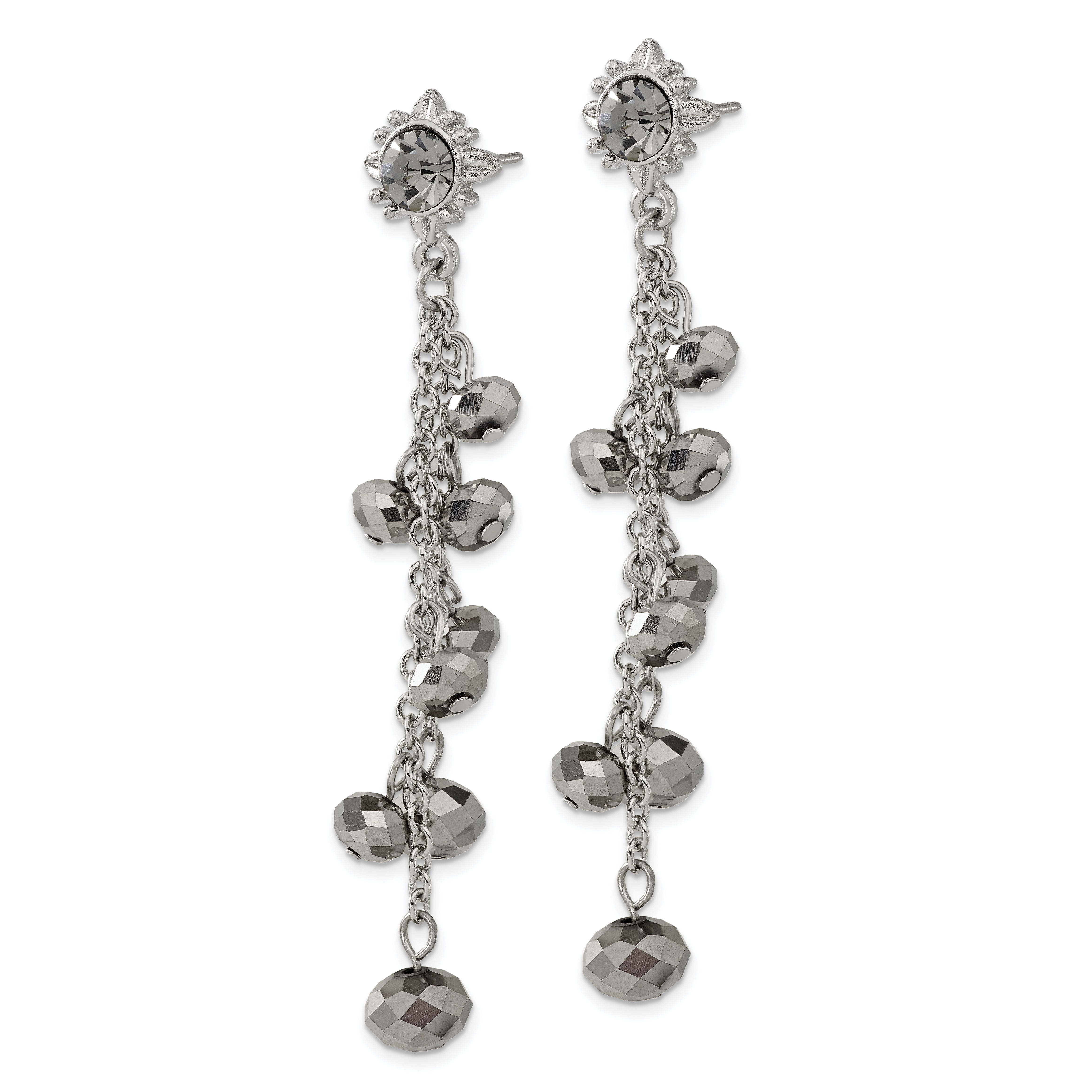 Silver-Tone Hematite Glass Bead Dangle Earrings by 1928 Jewelry