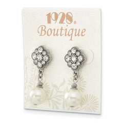 1928 Silver-tone 10mm Cultura Imitation Pearl and Crystal Dangle Earrings