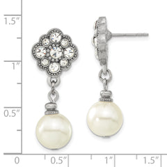 1928 Silver-tone 10mm Cultura Imitation Pearl and Crystal Dangle Earrings