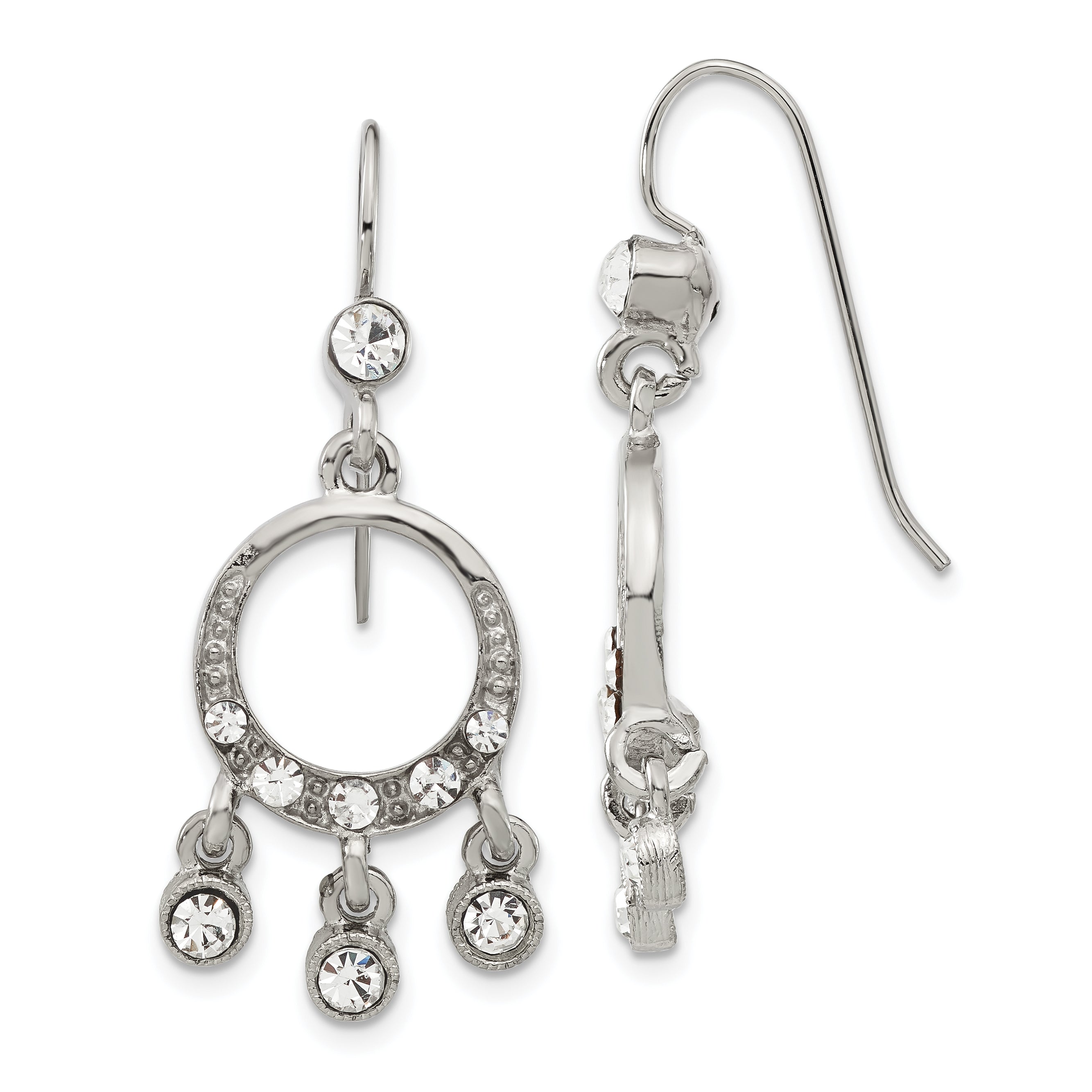 1928 Silver-tone Crystal Chandelier Dangle Earrings