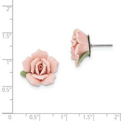 Pink Porcelain Rose Earrings in Surgical Stainless Steel with Vintage Charm