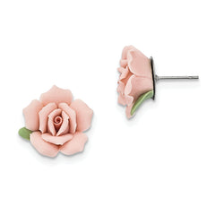 1928 Jewelry Pink Porcelain Rose Surgical Stainless Steel Post Earrings with Bullet-clutch Back