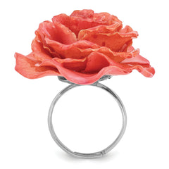 Lacquer Dipped Pink Real Rose Adjustable Silver-tone Ring