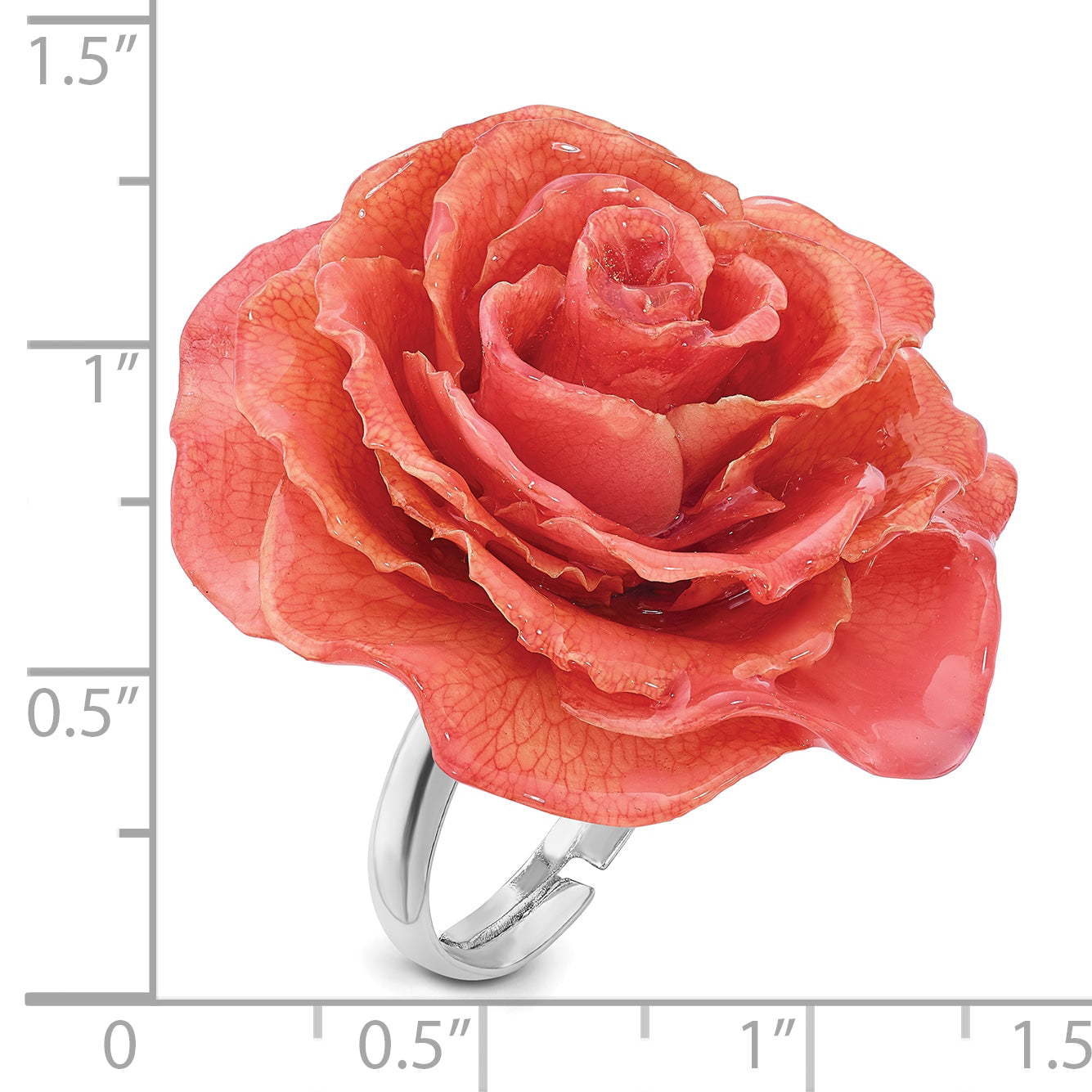 Lacquer Dipped Pink Real Rose Adjustable Silver-tone Ring