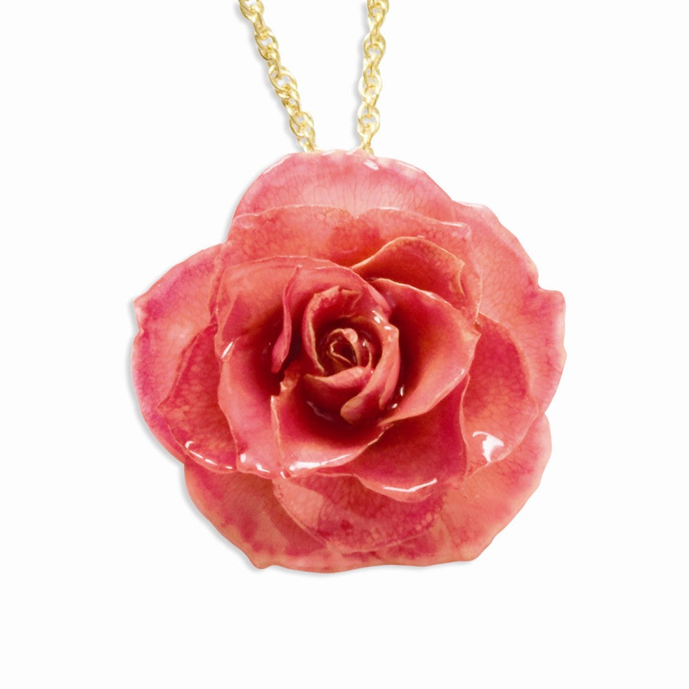 Lacquer Dipped Pink Rose w/ Gold-plated Chain