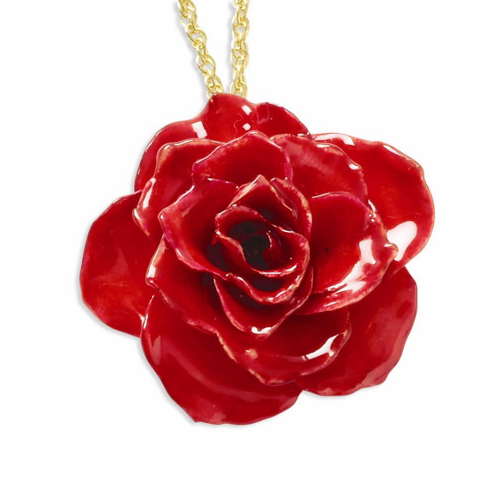 Lacquer Dipped Red Rose w/ Gold-tone Chain