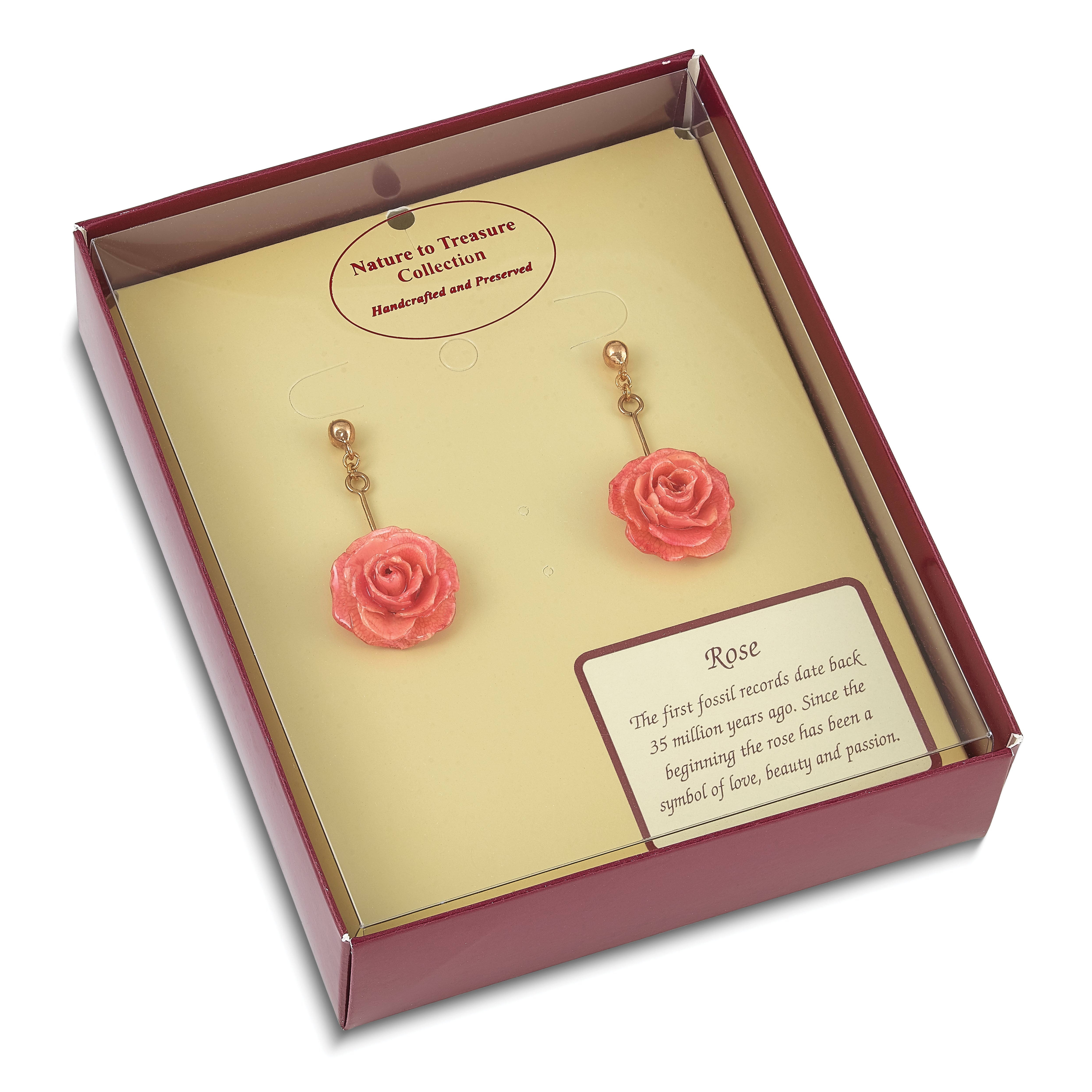 Lacquer Dipped Pink Real Rose Gold Dangle Earrings Gift Boxed Elegant Design