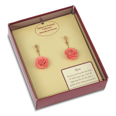 Lacquer Dipped Pink Real Rose Gold-tone Dangle Post Earrings