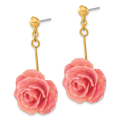 Lacquer Dipped Pink Real Rose Gold Dangle Earrings Gift Boxed Elegant Design