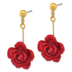 Lacquer Dipped Rose Gold Tone Dangle Earrings with Real Rose in Gift Box