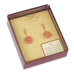 Lacquer Dipped Real Rose Gold-Tone Dangle Earrings in Cream and Fuchsia Gift-Ready