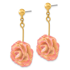 Lacquer Dipped Cream and Fuchsia Real Rose Gold-tone Dangle Post Earrings