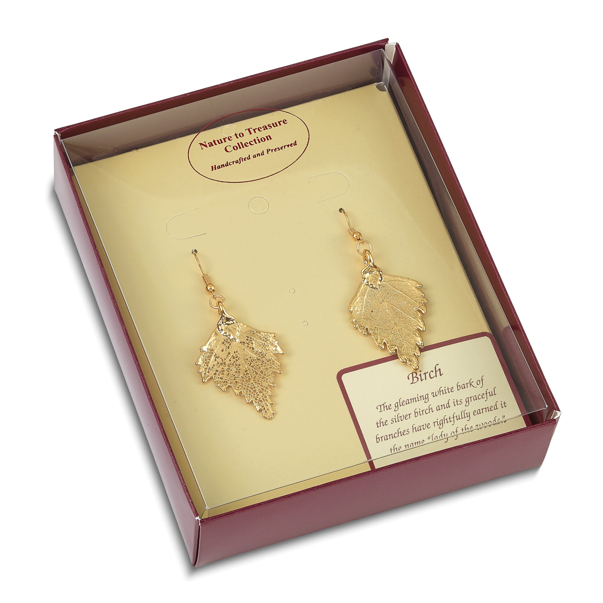 24k Gold Dipped Real Birch Leaf Dangle Earrings Gift-Boxed Elegant Design