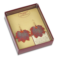 Real Moon Maple Leaf Copper Dipped Dangle Earrings in Gift Box by Sophia Jewelers