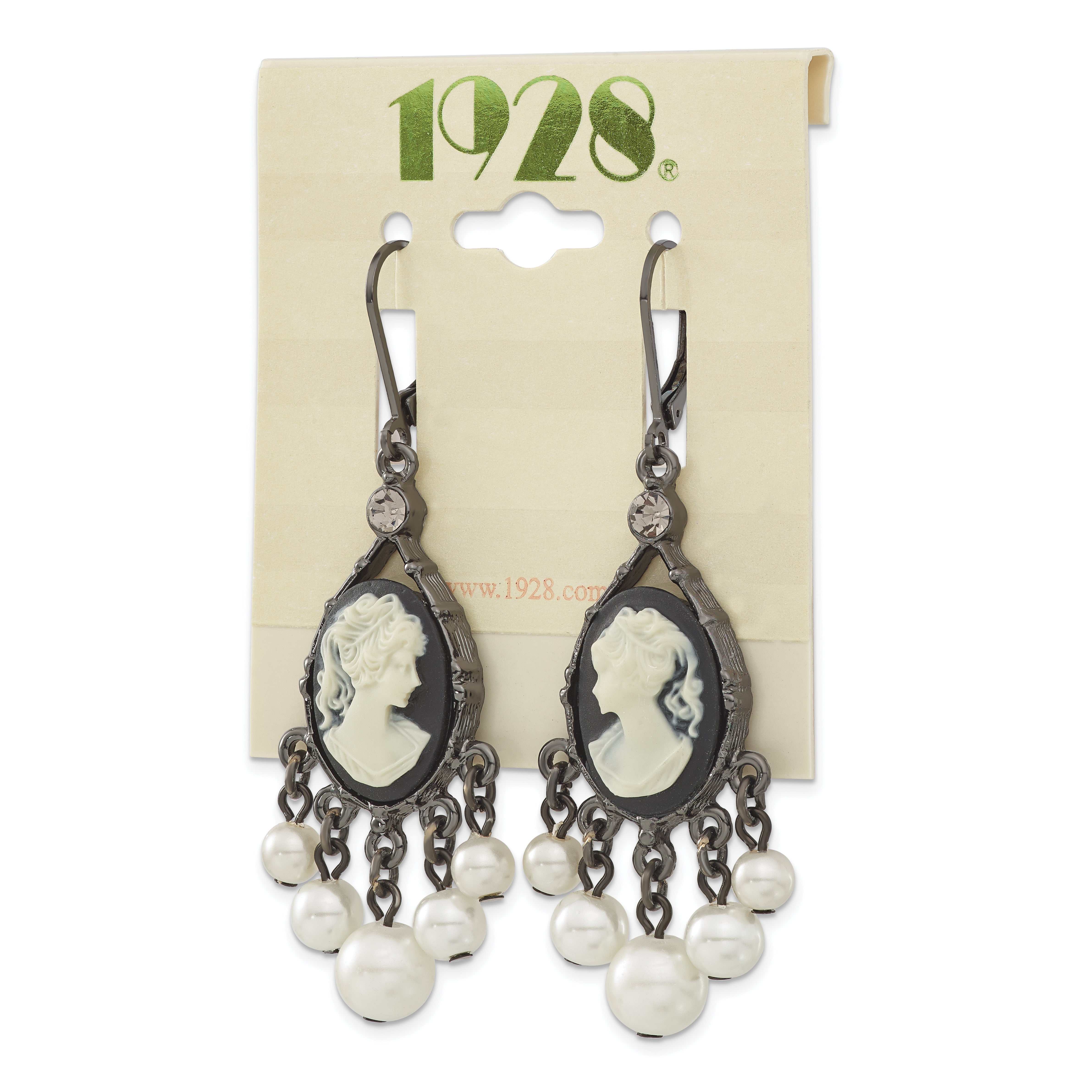 1928 Black-plated Crystal and Acrylic Beads Cameo Leverback Earrings