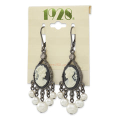 1928 Black-plated Crystal and Acrylic Beads Cameo Leverback Earrings