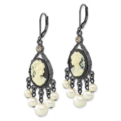 1928 Black-plated Crystal and Acrylic Beads Cameo Leverback Earrings