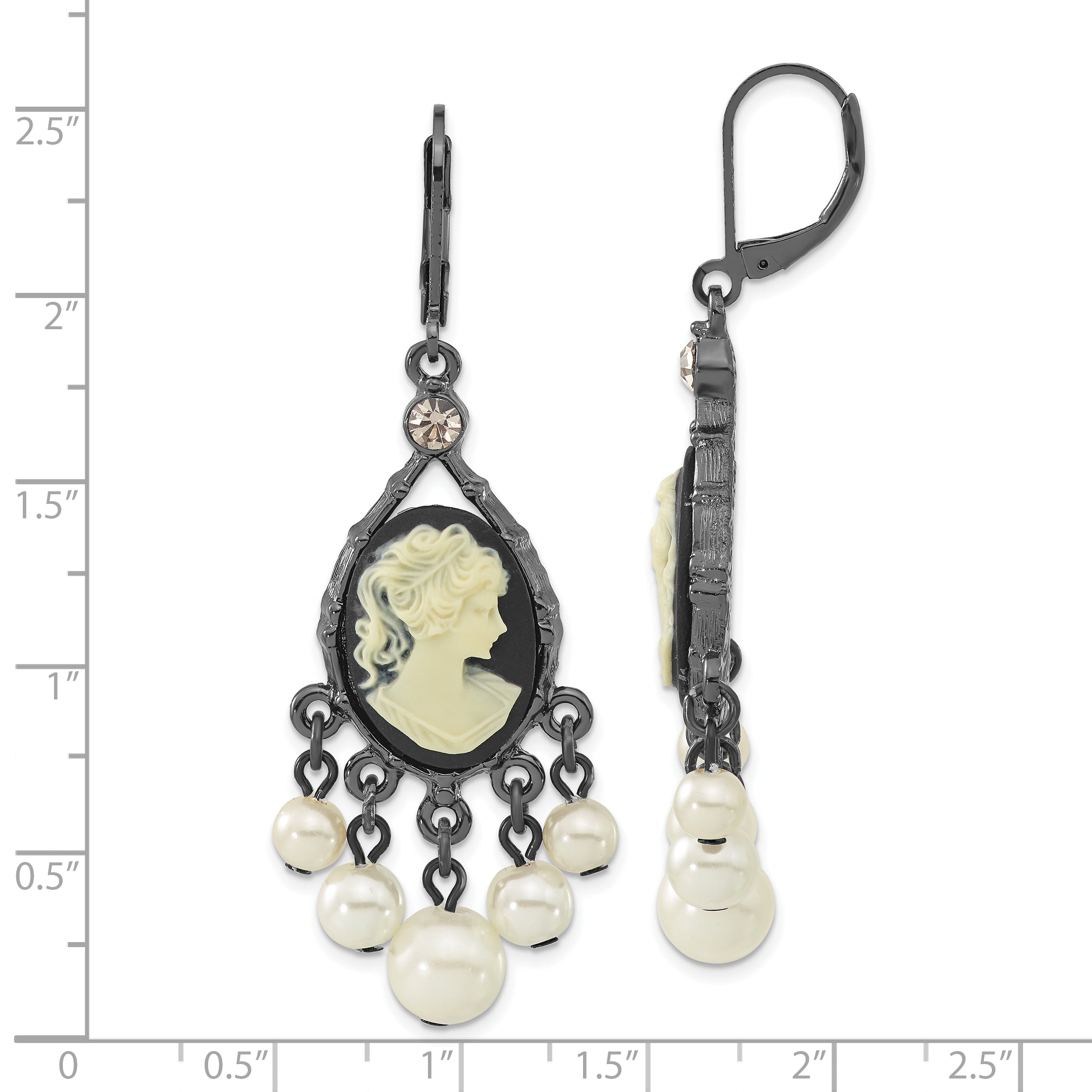 1928 Black-plated Crystal and Acrylic Beads Cameo Leverback Earrings