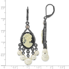 1928 Black-plated Crystal and Acrylic Beads Cameo Leverback Earrings