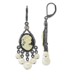 1928 Black-plated Crystal and Acrylic Beads Cameo Leverback Earrings