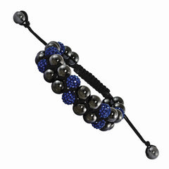 8mm Hematite Blue Crystal Beads Double-Layer Black Cord Bracelet