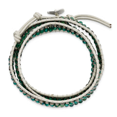 Green Aurora Borealis/Grey Crystal Bead Leather Multi-wrap Bracelet