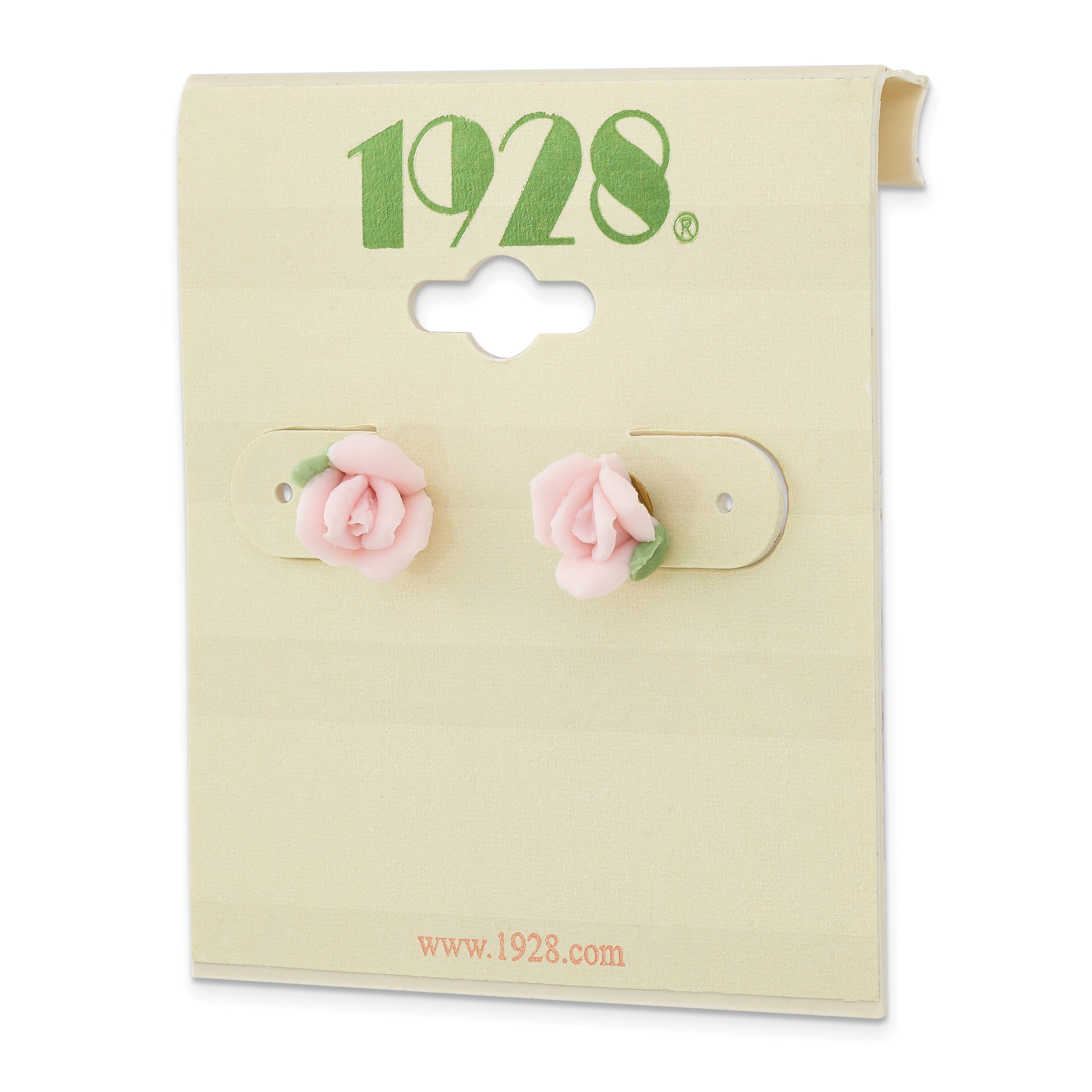 1928 Jewelry Gold-tone Pink Porcelain Rose Post Stud Earrings