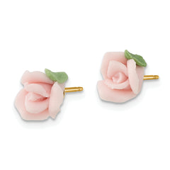 1928 Jewelry Gold-tone Pink Porcelain Rose Post Stud Earrings