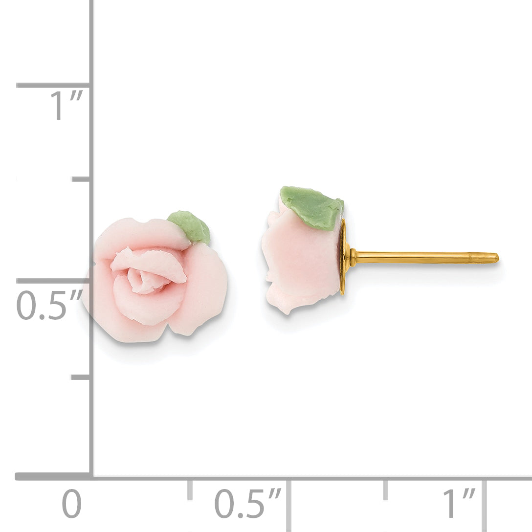 1928 Jewelry Gold-tone Pink Porcelain Rose Post Stud Earrings