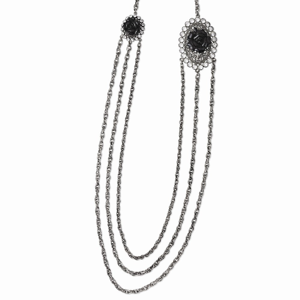 Sophia Jewelers Silver-Tone Crystal Layered Necklace with Black Floral Elegance