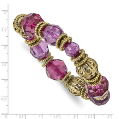 1928 Jewelry Gold-tone Textured Patterned Beads and Purple Faceted Acrylic Beads Stretch Bracelet