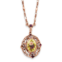 1928 Rose-tone Light and Dark Purple Crystal and Floral 28 inch Necklace