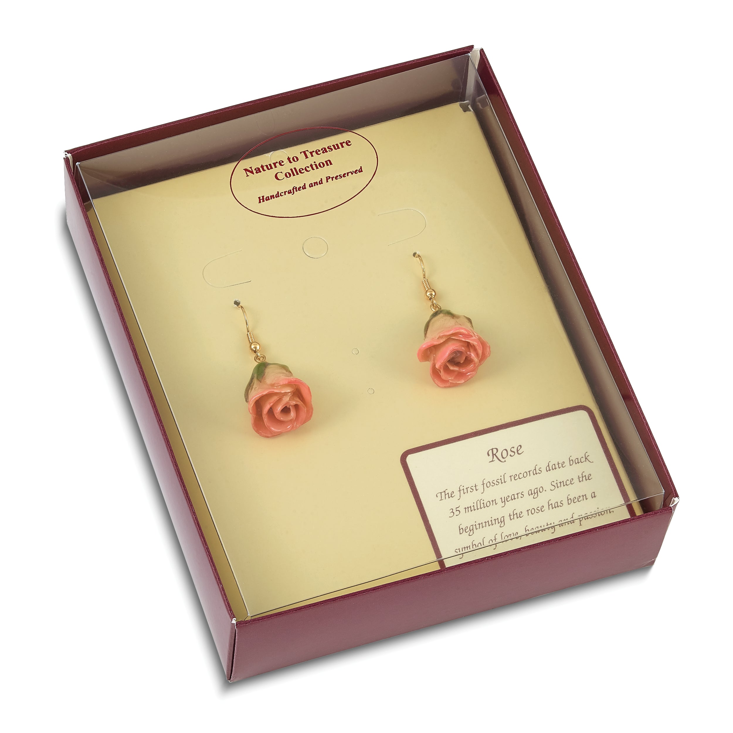 Lacquer Dipped Cream and Pink Real Rose Gold-tone Dangle Earrings