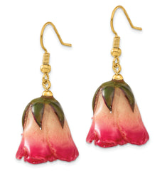 Lacquer Dipped Real Rosebud Earrings in Gold-Tone with French Wire Gift Ready