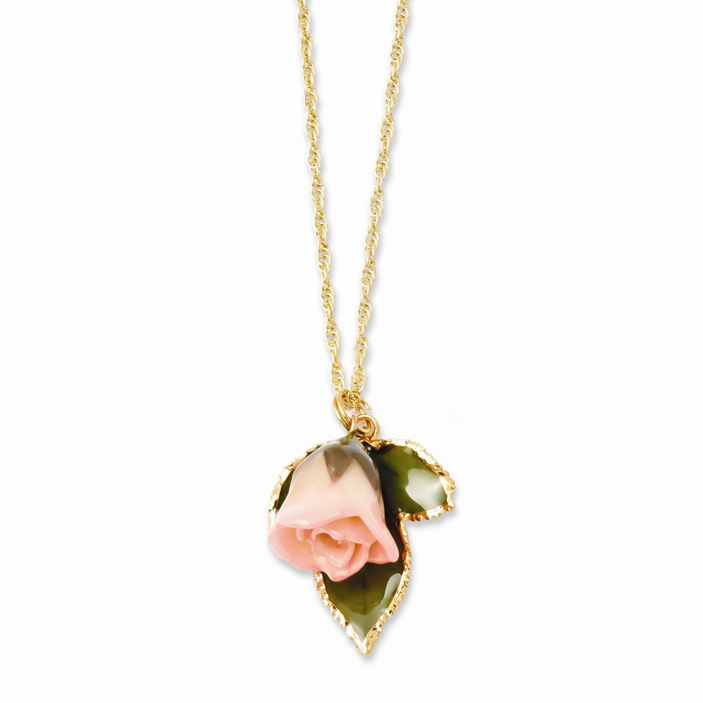 Lacquer Dipped Cream/Pink Rose Necklace w/ Gold-tone Chain