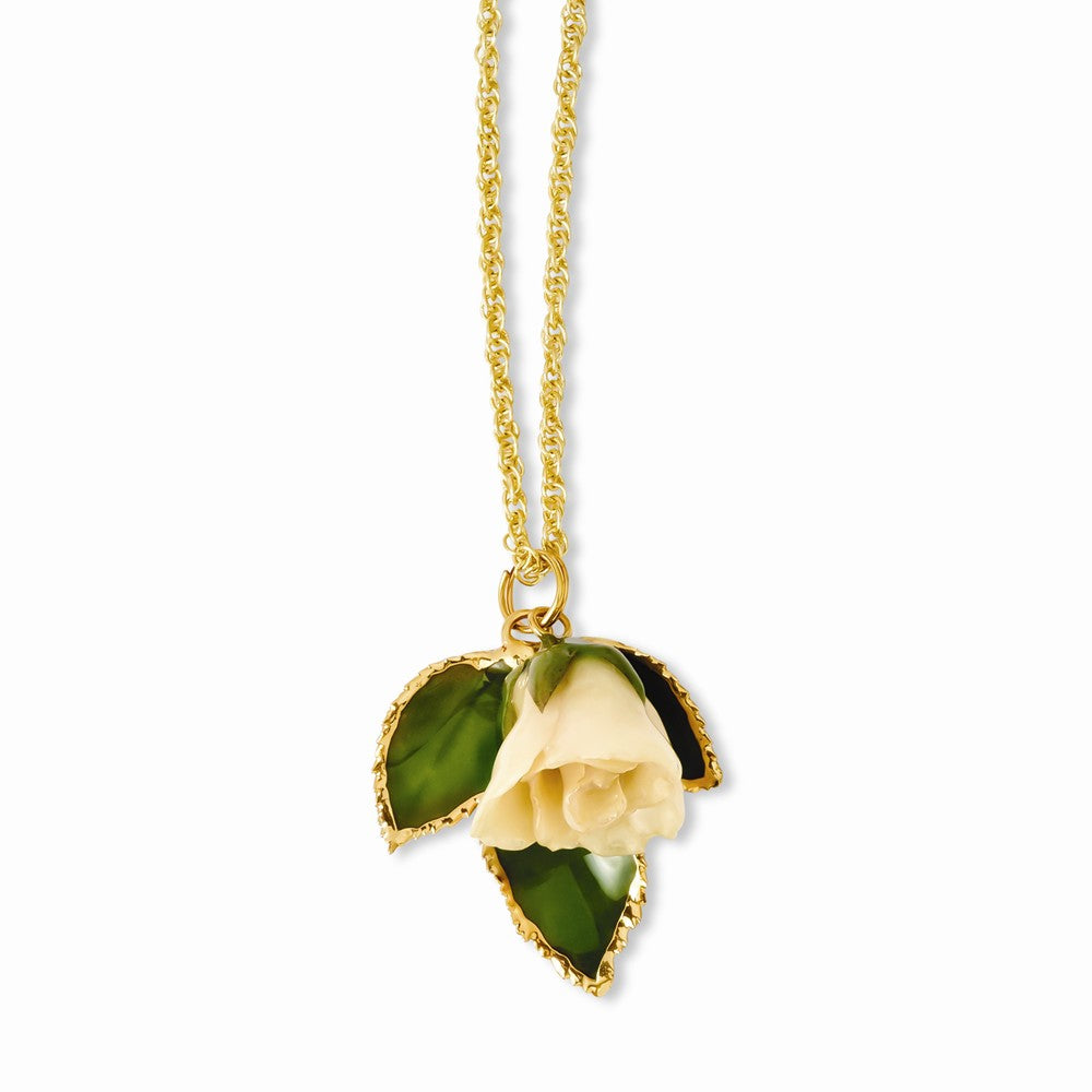 Lacquer Dipped White Rose Necklace w/ Gold-tone Chain