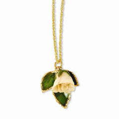 Lacquer Dipped White Rose Necklace w/ Gold-tone Chain