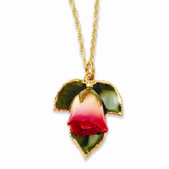 Lacquer Dipped White/Pink Rose Necklace w/ Gold-tone Chain