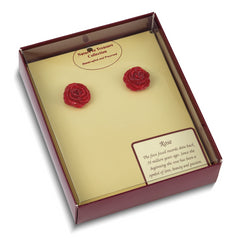 Lacquer Dipped Red Real Rose Silver-tone Post Earrings