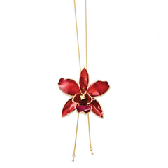 Lacquer Dipped Red Cattleya Orchid Adjustable Necklace