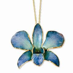 Lacquer Dipped Gold Trimmed Blue Dendrobium Orchid Necklace